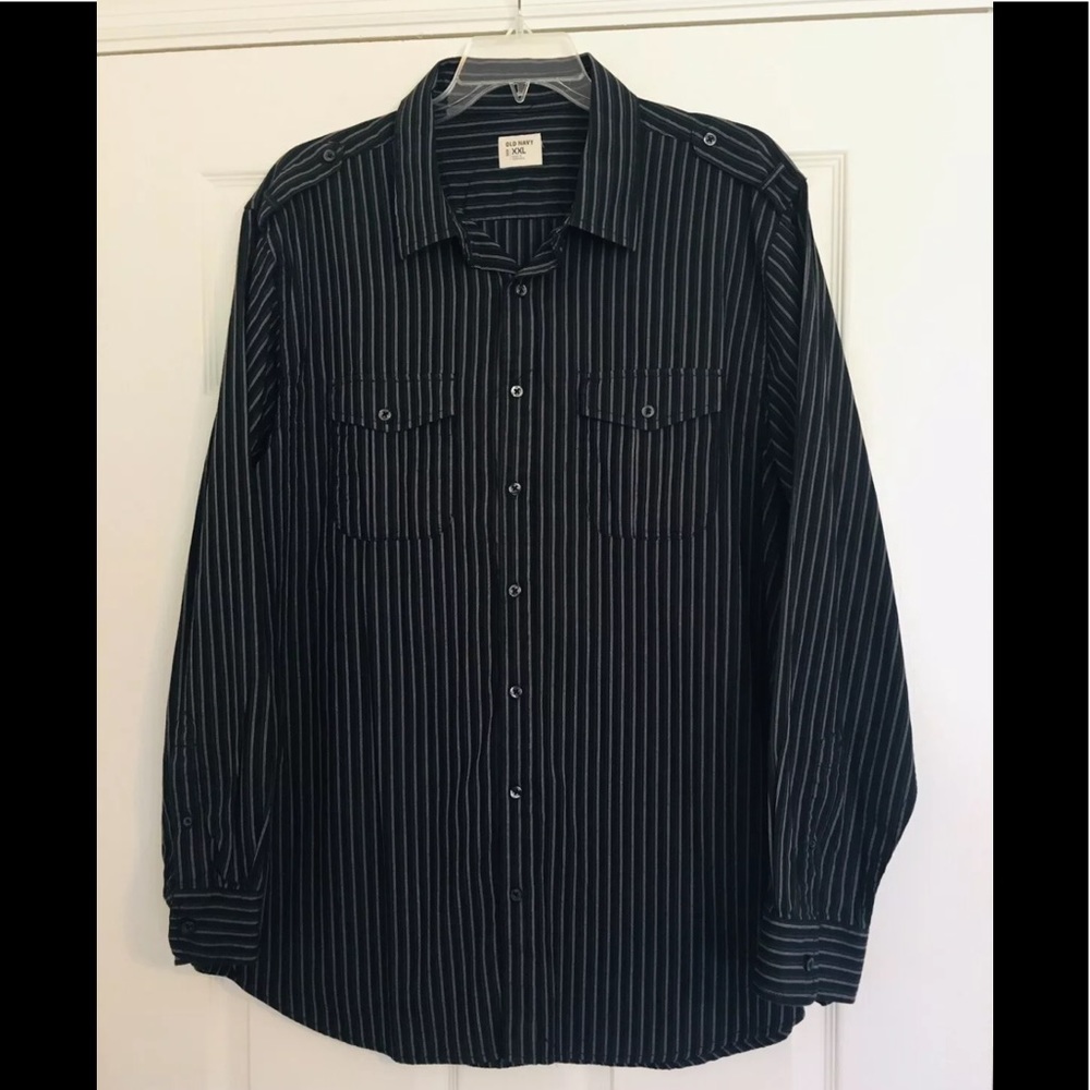 Old Navy Mens Vintage Navy Blue Striped Shirt XXL